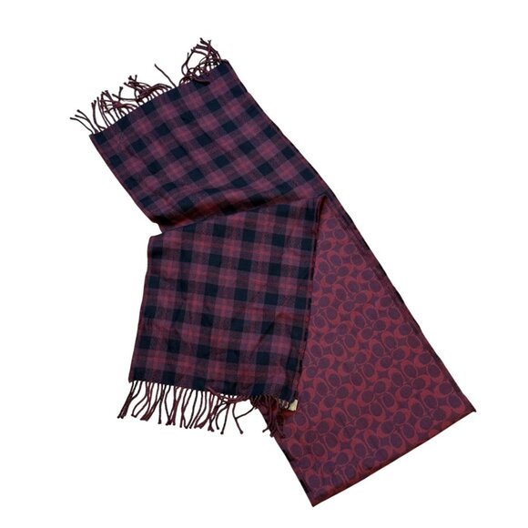 Coach Reversible Signature & Plaid Print Scarf With Fringe - Picture 1 of 4